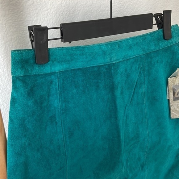 NWT Vintage 100% Leather Global Identity Teal Blue Skirt - Picture 2 of 10